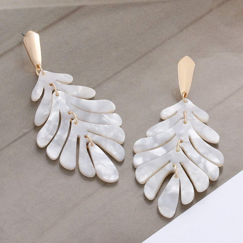 ARATLENCH Acrylic Leaf Earrings â€“ Long Statement Leaf Charm Earring Tortoise Resin Palm Leaves Summer Tropical Fashion Jewelry for Women - Image 5